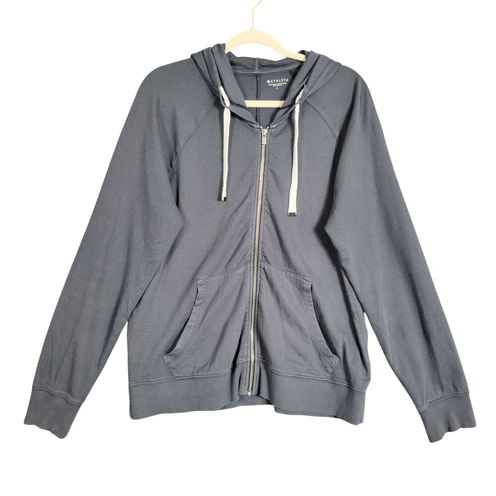 ATHLETA 405481 Gray Sundown Hoodie Raglan Zip Up Jacket Athleisure SIZE LARGE